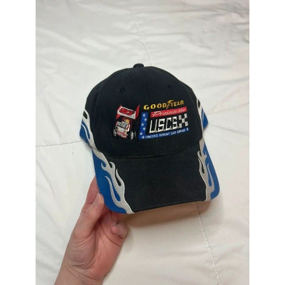Y2k embroidered racing hat Goodyear flames uscs